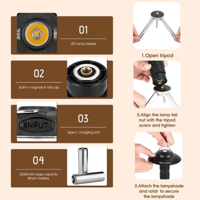 WEST BIKING Outdoor Leuchtturm Camping Licht LED Tragbare magnetische Notfall-Taschenlampe – Bild 5