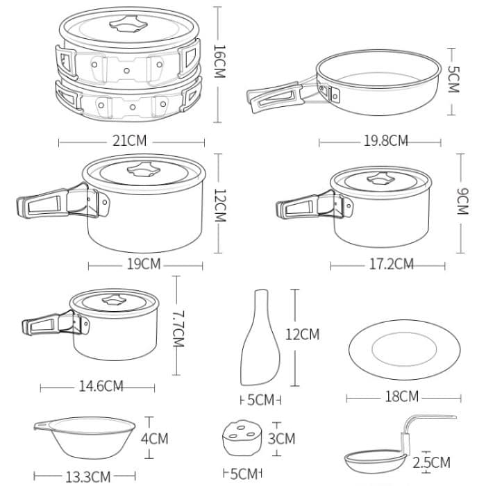 Hewolf HW-K1501 4–5 Personen Outdoor-Aluminiumkocher, tragbare Aufbewahrung, Camping-Set, HW-K1501 – Bild 3