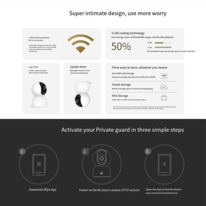 Xiaomi Mijia Smart Camera 3 PTZ-Version 3K AI-Erkennung Babyphone 5MP 360-Grad-Ansicht Webcam Tag- und Nachtarbeit Infrarot-Nachtsicht, mit US-Steckeradapter, 3 PTZ Version – Bild 16