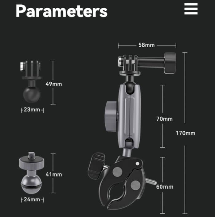 TELESIN Aluminiumlegierung Crab Claw Lenkerrohrklemme für Sportkamera-Handys – Bild 11
