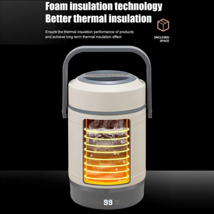 2,0 l 304 isolierte Lunchbox in Lebensmittelqualität, elektrischer Thermostat-Luncheimer, CN-Stecker, Orange, Beige, Temperature Display Orange Power Cord, Temperature Display Beige Power Cord, Temperature Display Orange Power Cord/Car Wire... – Bild 13