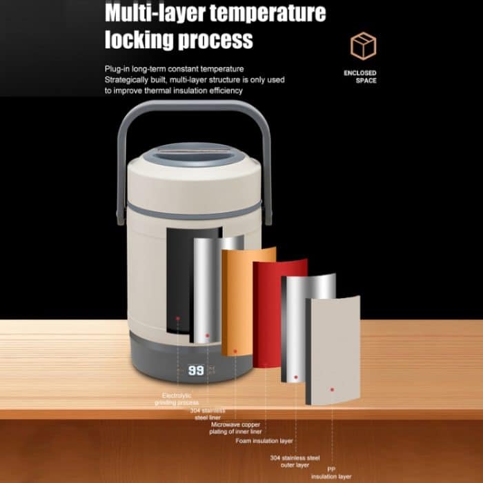 2,0 l 304 isolierte Lunchbox in Lebensmittelqualität, elektrischer Thermostat-Luncheimer, CN-Stecker, Orange, Beige, Temperature Display Orange Power Cord, Temperature Display Beige Power Cord, Temperature Display Orange Power Cord/Car Wire... – Bild 8
