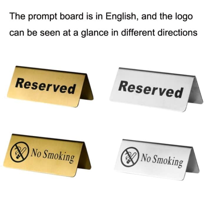 Hoteltisch-Arbeitsplattenkarte aus Edelstahl, Reservation Card (Silver), No Smoking Card (Silver), Reservation Card (Gold), No Smoking Card (Gold) – Bild 2