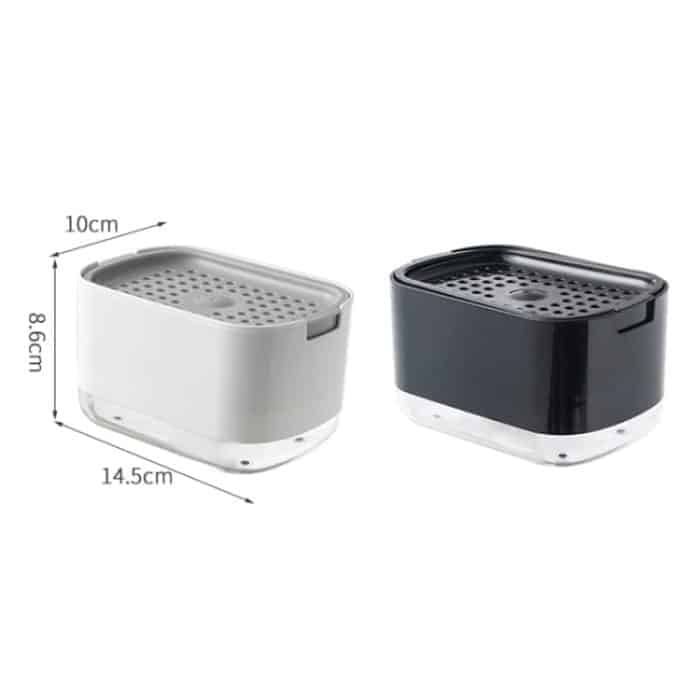 Press-Seifenspender, abnehmbare Seifenschale mit doppellagigem Drainage-Design, White No sponge, Black No sponge, White With Sponge, Black With Sponge – Bild 2