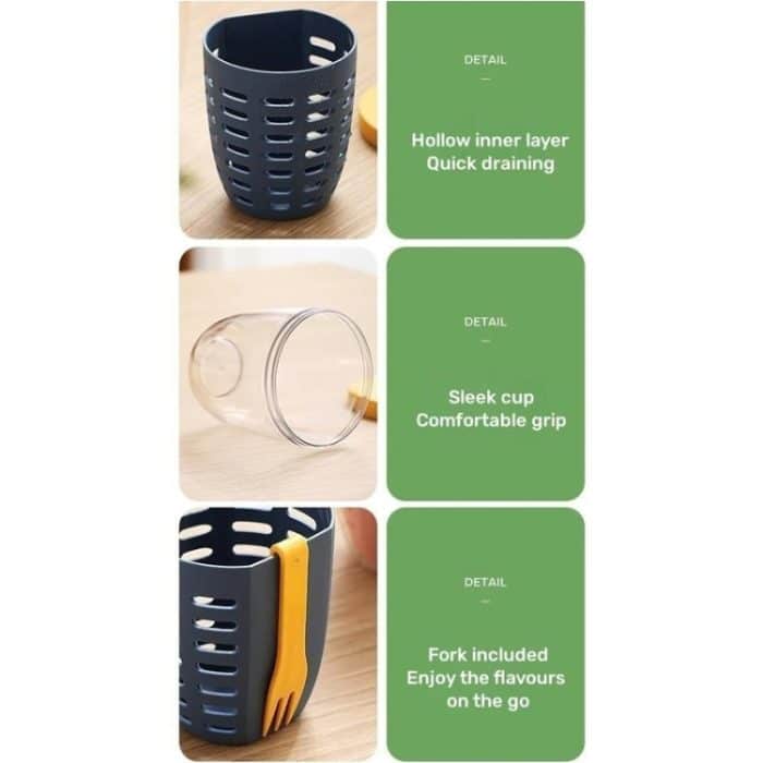 600 ml Obst- und Gemüse-Snackbecher mit Deckel und Gabel, luftdichte, auslaufsichere Salatbox – Bild 9