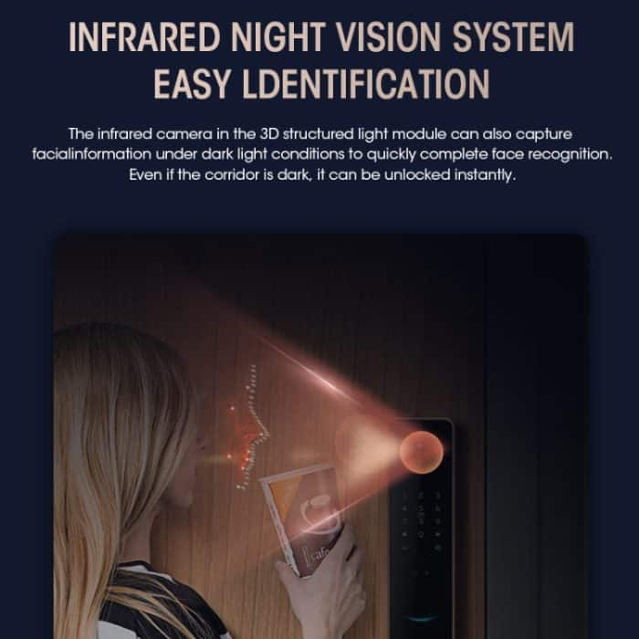 LOCSTAR S61 Vollautomatische 3D-Gesichtserkennung Tuya Wifi Smart Fingerabdrucksperre Diebstahlsichere Passwortsperre, S61 Space Gray, S61 Rose Gold – Bild 11