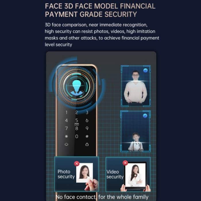 LOCSTAR S61 Vollautomatische 3D-Gesichtserkennung Tuya Wifi Smart Fingerabdrucksperre Diebstahlsichere Passwortsperre, S61 Space Gray, S61 Rose Gold – Bild 7