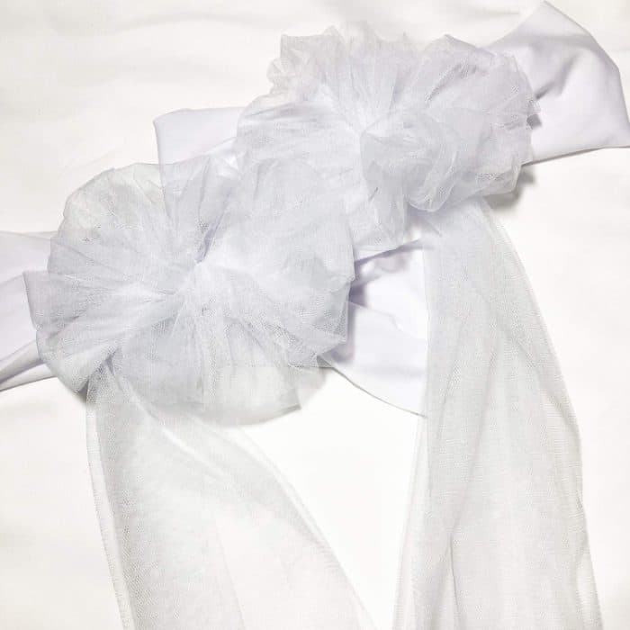 Hotel-Hochzeits-Organza-freie Krawatten-Stuhl-Rücken-Blumen-Sitz-Garn-Dekorationen Tüll-Stuhl-Rücken-Bögen – Bild 3