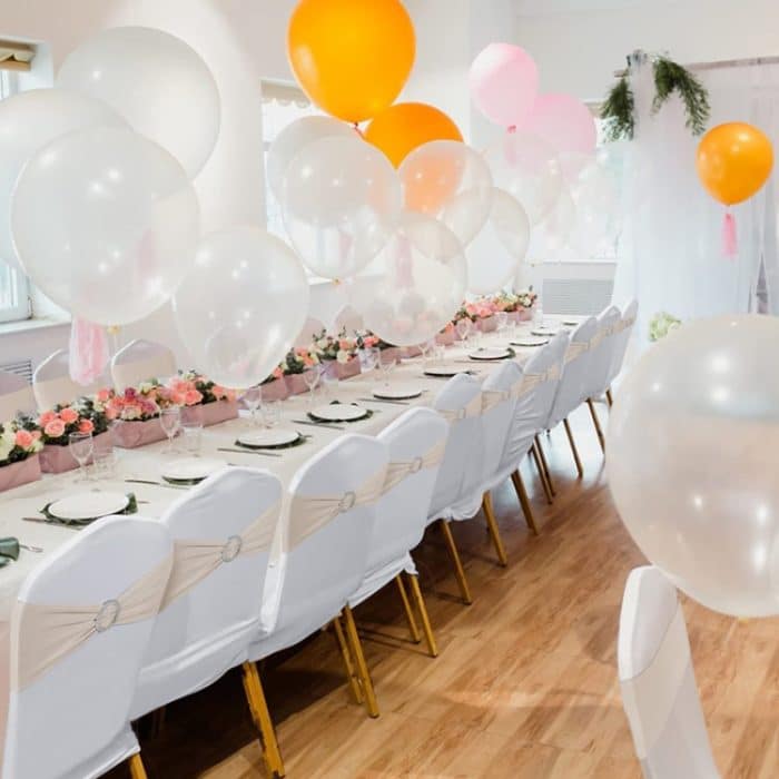 Krawattenfreie elastische Stuhllehne, Blumenschleife, Stuhlbezug, Sitzdekoration, Krawatten, Hotel-Hochzeitszubehör, (Champagne), (Pink), (Sapphire Blue) – Bild 6