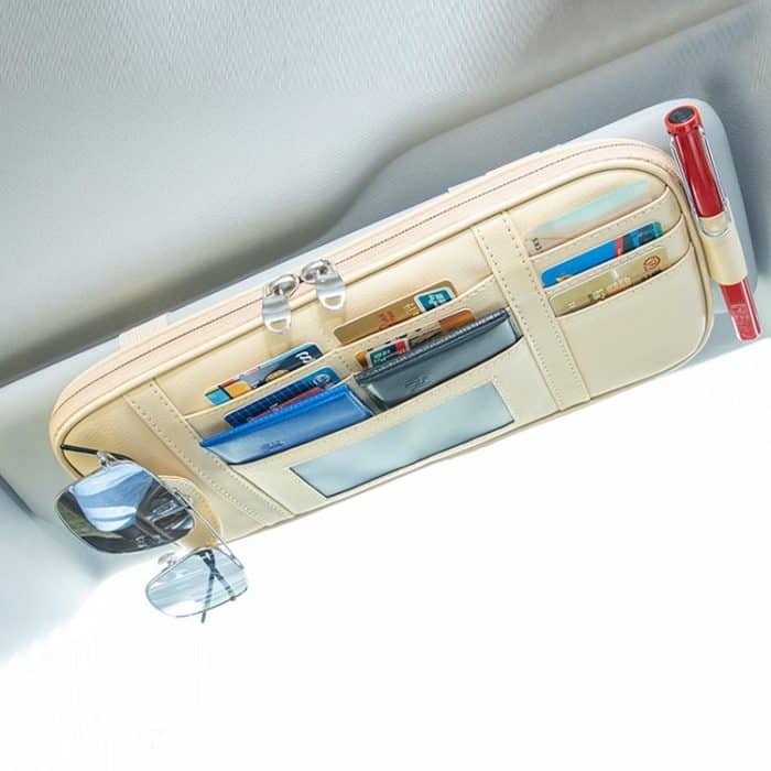Auto-Führerschein-Aufbewahrungstasche, Sonnenblende, Sonnenbrille, Kartenhalter, Beige, Gray, Black, Brown – Bild 1