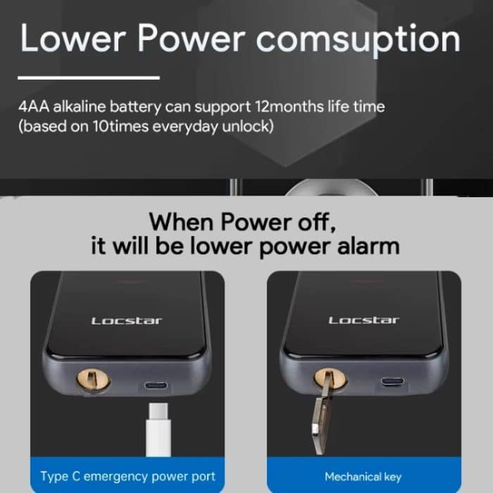 Locstar A60 Smart-Fingerabdruck-Passwort-Türschloss mit Türklingel, Basic Version Gray, Basic Version Gold, Tuya APP Version Gray, Tuya APP Version Gold – Bild 9