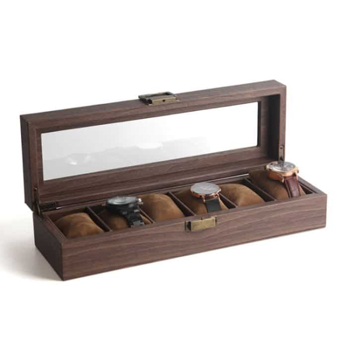 Uhrenbox aus Leder mit Holzmaserung, Uhrenaufbewahrung, Schmuckschatulle, 6 Digit Long, 10 Digit Long, 12 Digit Long, 3 Digit Long, 2 Digit Long, 6 Digit Square – Bild 1