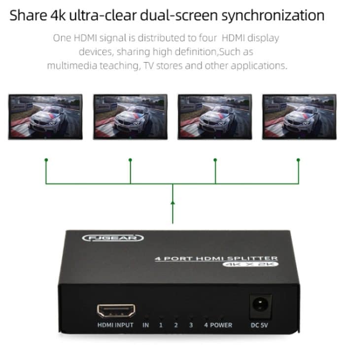 FJGEAR FJ-SM4K104 HD Audio/Video Splitter HDMI 1 In 4 Splitter – Bild 4