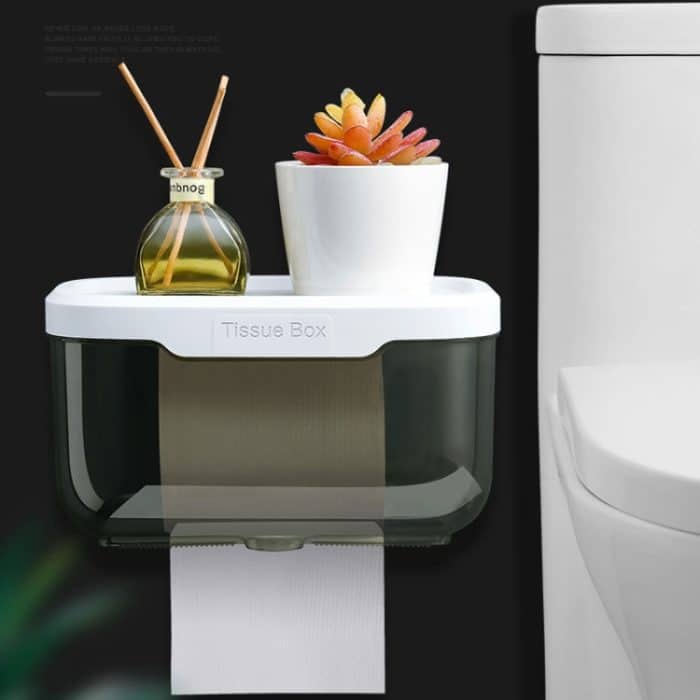 Stanzfreies Badezimmer, transparent, wasserdicht, Taschentuchbox, Toilette, Wandmontage, Aufbewahrungsregal, Large (Black), Large (Pink), Small (Black), Small (Pink) – Bild 2