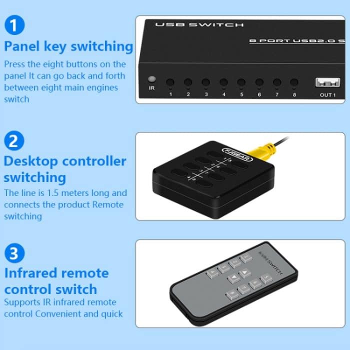 FJGEAR FJ-U804 8 In 4 Out USB2.0 Sharing Switch Extender – Bild 5