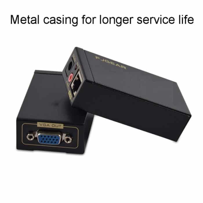 FJGEAR FJ-VEA100 2-in-1-Extender, VGA-zu-RJ45-Signal, Einzelkabelverlängerung mit Audio, EU-Stecker – Bild 3