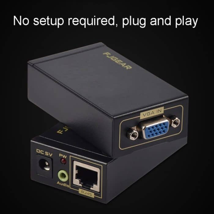 FJGEAR FJ-VEA100 2-in-1-Extender, VGA-zu-RJ45-Signal, Einzelkabelverlängerung mit Audio, EU-Stecker – Bild 8