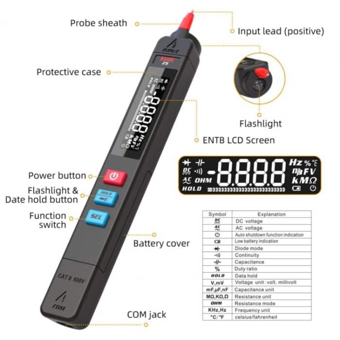 BSIDE Z5 Smart Pen Multimeter Hintergrundbeleuchtung LCD 6000 zählt automatischer Spannungsdetektor – Bild 3