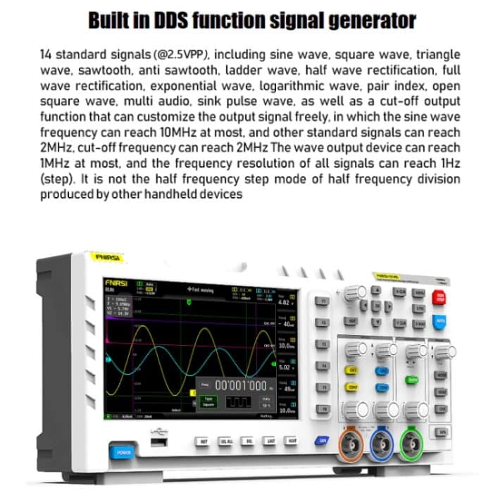 FNIRSI 2-in-1-Zweikanal-Digitaloszilloskop mit 100 M Bandbreite, 1GS-Abtastsignalgenerator, EU-Stecker, 1014D, 1014D +P4100 Probe – Bild 4