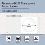 180 Stück/Rolle Phomemo für M110/M200 Drucker, 40 x 40 mm, kreisförmig, transparent, selbstklebend – Bild 2