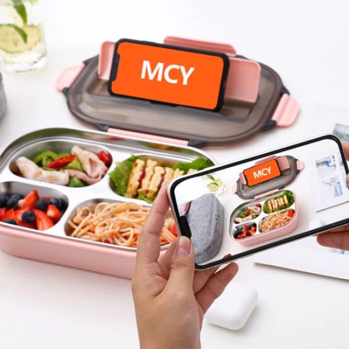 Lunchbox aus Edelstahl 304, auslaufsicher, isoliert, Bento-Box für Studentenwohnheime, 4 Grid Pink, 4 Grid Black, 4 Grid Blue, 5 Grid Pink, 5 Grid Black, 5 Grid Blue – Bild 6