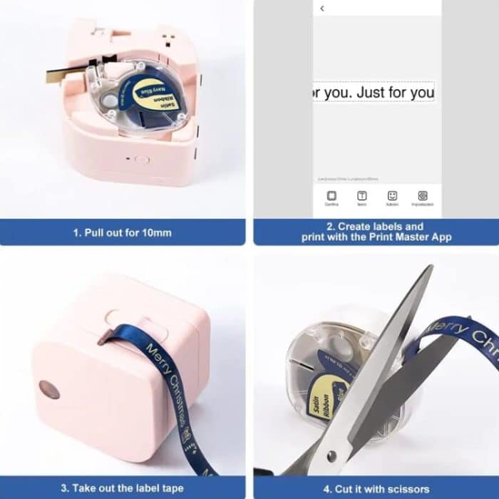 Für Phomemo P12 / P12 Pro 12 mm x 2 m Thermotransfer-Etikettenband, Label Ribbon(Black Word On Sky Blue), Label Ribbon(Black Word On Pink), Label Ribbon(Gold Word On White) – Bild 5