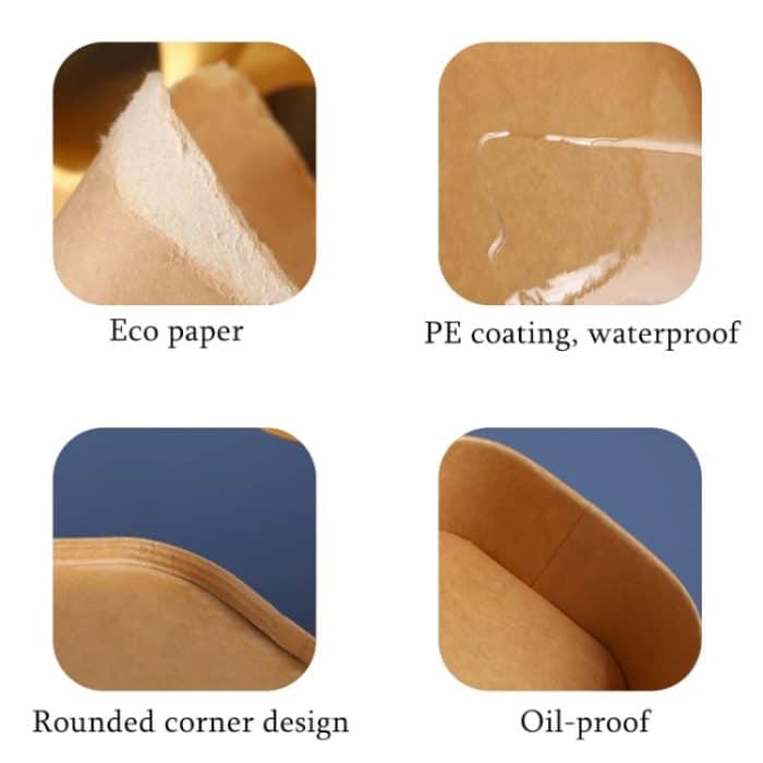 Einweg-Lunchbox aus Kraftpapier, rechteckige Verpackungsboxen zum Mitnehmen mit runden Ecken, 10pcs 500ml, 10pcs 650ml, 10pcs 750ml, 10pcs 850ml, 10pcs 1000ml – Bild 4