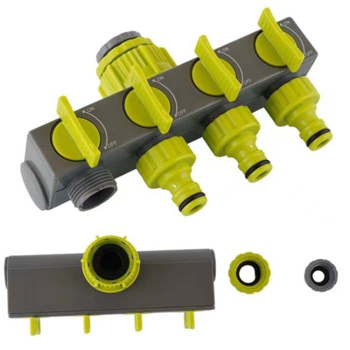 Garten-Rasenbewässerung, EU-Gewindehahn, ein Eingang, vier Ausgänge, Ventilumsteller, Green And Gray – Bild 2