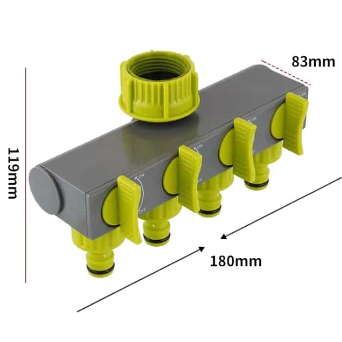 Garten-Rasenbewässerung, EU-Gewindehahn, ein Eingang, vier Ausgänge, Ventilumsteller, Green And Gray – Bild 3