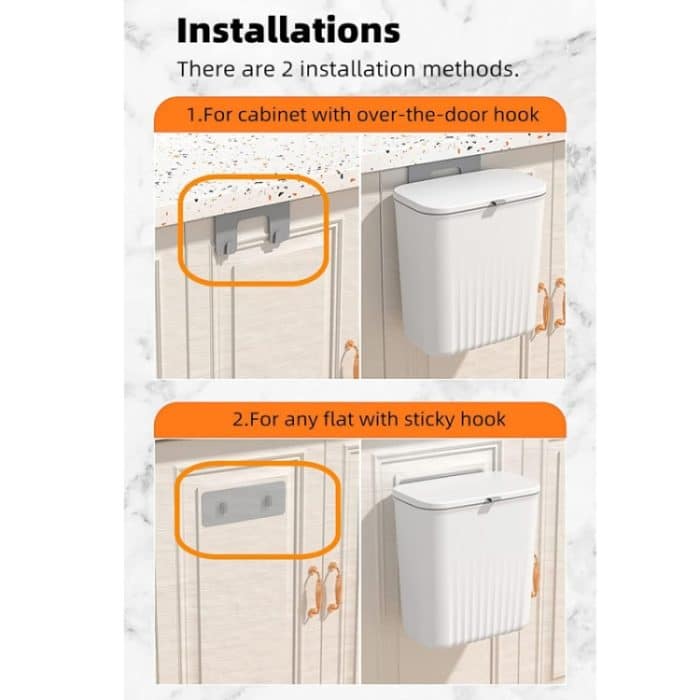 Hängender 9-Liter-Mülleimer für die Küche mit verschiebbarem Deckel und unter der Spüle abfallender Mülltonne, 9L – Bild 6