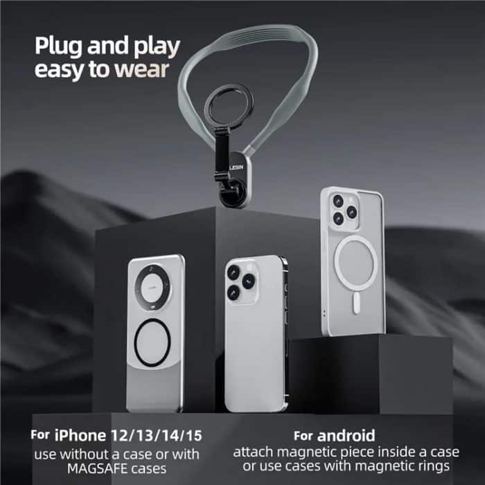 TELESIN Silikon-Nackenhalterung, magnetischer Selfie-Stick, Handy-Nackenhalter, MNM-001 (Gray), MNM-001 (Blue) – Bild 10