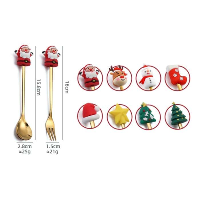 6 Stück / Packung Weihnachts-Cartoon-Puppe-Edelstahlgeschirr, A Gold Spoon Fork+Red Box, B Gold Spoon Fork+Red Box, C Gold Spoon Fork+Red Box, D Gold Spoon Fork+Red Box, D Gold Spoon+Red Box, A Gold Spoon Fork+Green Box, B Gold Spoon Fork+Green Box... – Bild 3