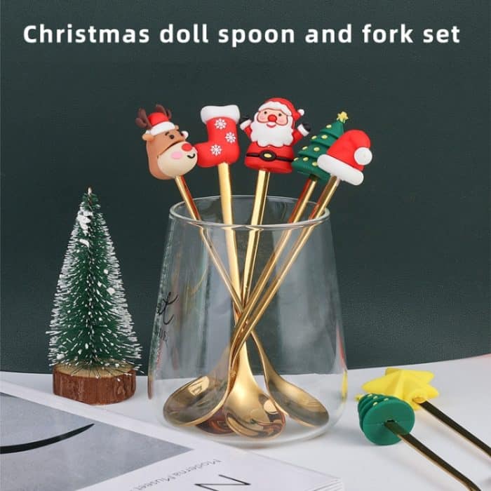 6 Stück / Packung Weihnachts-Cartoon-Puppe-Edelstahlgeschirr, A Gold Spoon Fork+Red Box, B Gold Spoon Fork+Red Box, C Gold Spoon Fork+Red Box, D Gold Spoon Fork+Red Box, D Gold Spoon+Red Box, A Gold Spoon Fork+Green Box, B Gold Spoon Fork+Green Box... – Bild 6