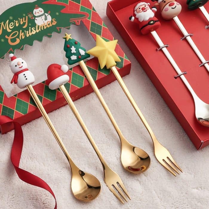 6 Stück / Packung Weihnachts-Cartoon-Puppe-Edelstahlgeschirr, A Gold Spoon Fork+Red Box, B Gold Spoon Fork+Red Box, C Gold Spoon Fork+Red Box, D Gold Spoon Fork+Red Box, D Gold Spoon+Red Box, A Gold Spoon Fork+Green Box, B Gold Spoon Fork+Green Box... – Bild 7