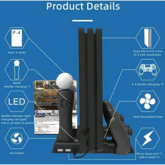 Für PS4/PS4 Pro/PS4 Slim Host iplay Dual-sitz Lade Multi-funktion Kühlung Basis Lagerung Halterung, HBP-192 – Bild 10