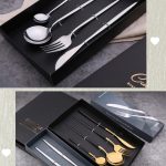 4 Stück/Packung Edelstahl-Besteck mit glänzendem Spiegel, Geschenkset, With Tea Spoon (Silver), With Tea Spoon (Titanium), With Tea Spoon (Black Golden), With Chopsticks (Silver), With Chopsticks (Titanium), With Chopsticks (Black Golden) – Bild 5