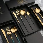 4 Stück/Packung Edelstahl-Besteck mit glänzendem Spiegel, Geschenkset, With Tea Spoon (Silver), With Tea Spoon (Titanium), With Tea Spoon (Black Golden), With Chopsticks (Silver), With Chopsticks (Titanium), With Chopsticks (Black Golden) – Bild 6