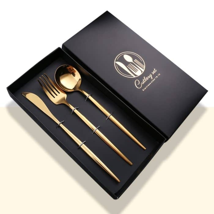 3-teiliges Geschenkset mit glänzendem Spiegelbesteck aus Edelstahl, With Knife (Silver), With Knife (Titanium), With Knife (Black Golden), With Chopsticks (Silver), With Chopsticks (Titanium), With Chopsticks (Black Golden) – Bild 1