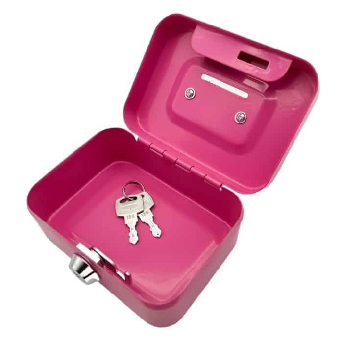 Tragbare Metall-Safe-Geldkassette, Sparschwein-Geld-Organizer mit Schlüssel, Key Green, Key Black, Key Pink – Bild 5