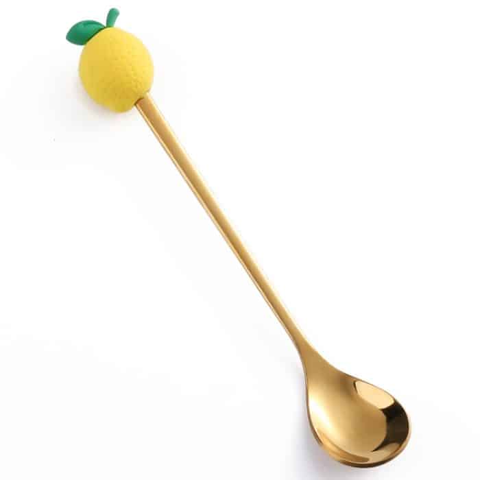 Edelstahl-Kaffeelöffel, Cartoon-Fruchtgabel, niedliches Kindergeschirr, Little Lemon Spoon, Little Lemon Fork – Bild 1