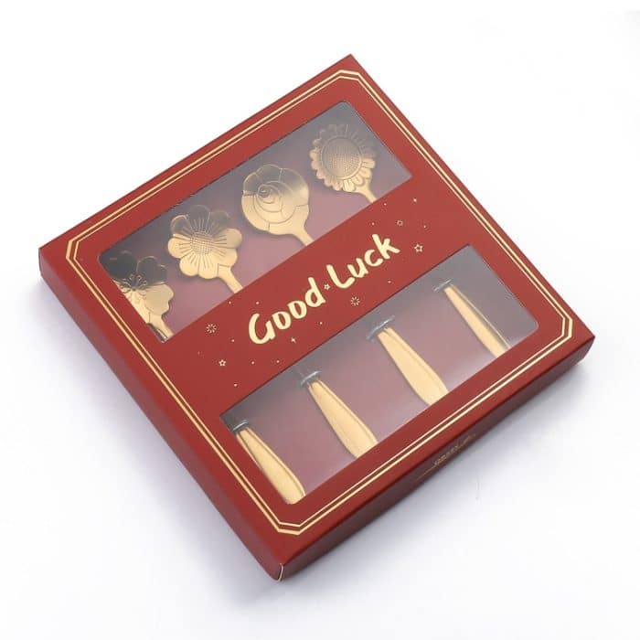 TBD0604203901.jpg 4-teiliges Besteckset mit Löffel und Gabel aus Edelstahl, Flower Spoon (Red Box), Flower Spoon (Green Box), Leaf Spoon Fork (Red Box), Leaf Spoon Fork (Green Box) – Bild 1