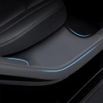 Für Tesla Model Y Hintertür integrierte Schwellerleiste Rücksitze Anti-Kick-Lederschutzpolster, Black, Carbon Fiber, TPE – Bild 3