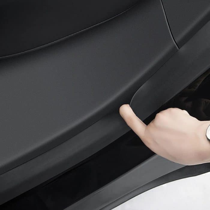 Für Tesla Model Y Hintertür integrierte Schwellerleiste Rücksitze Anti-Kick-Lederschutzpolster, Black, Carbon Fiber, TPE – Bild 4