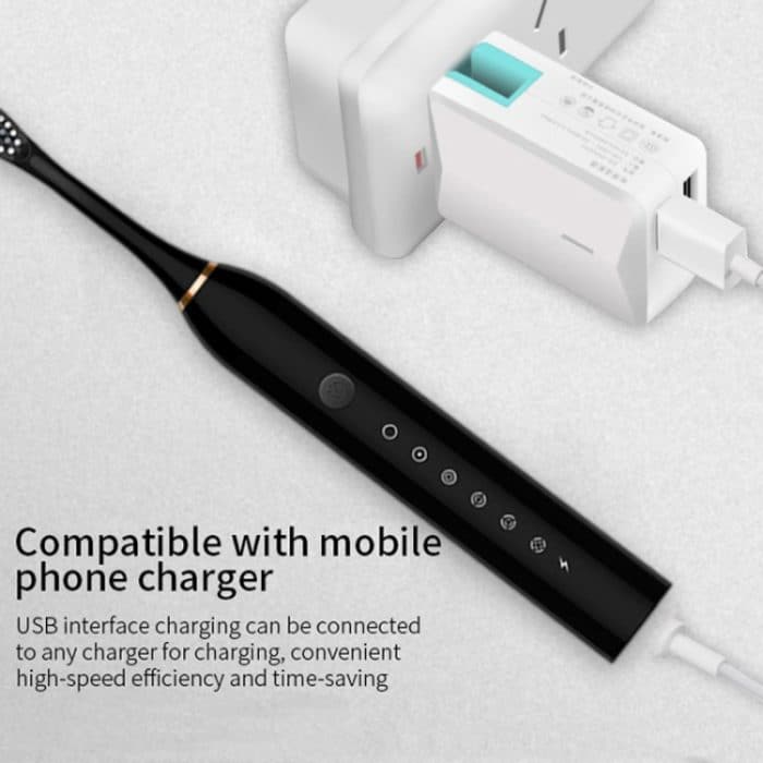 Wiederaufladbare elektrische Ultraschall-Zahnbürsten mit weichen Borsten, Flosser, 6 Gänge, mit 4 Bürsten – Bild 13