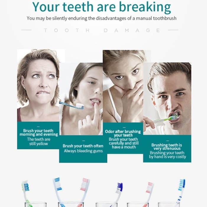 Wiederaufladbare elektrische Ultraschall-Zahnbürsten mit weichen Borsten, Flosser, 6 Gänge, mit 4 Bürsten – Bild 14