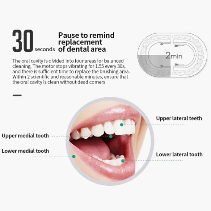 Wiederaufladbare elektrische Ultraschall-Zahnbürsten mit weichen Borsten, Flosser, 6 Gänge, mit 4 Bürsten – Bild 6