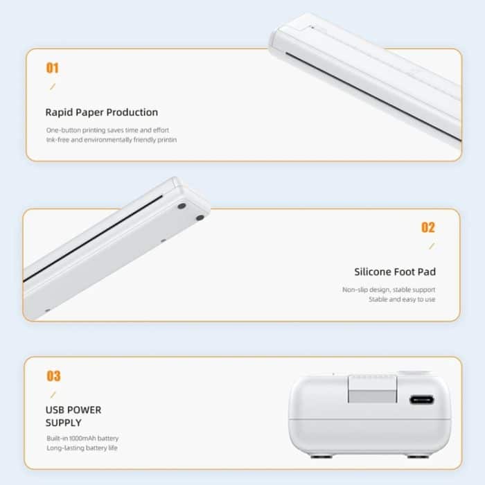 Kleiner A4-Heimbüro-Bluetooth-Hand-Thermodrucker Tragbarer tintenloser Drucker, Printer, 200pcs Thermal Paper – Bild 4