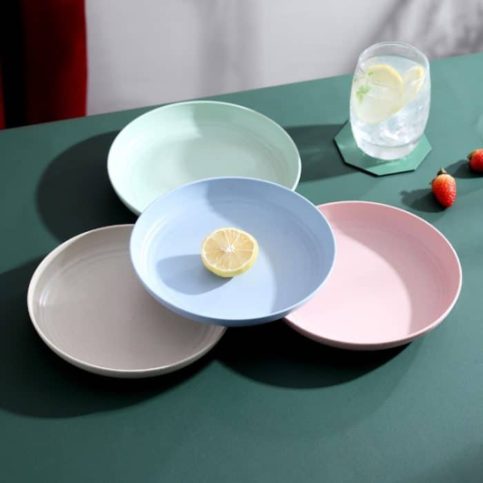 20,3 cm großer Weizenstroh-Rundteller für Zuhause, tragbar, für den Außenbereich, Kunststoff, Anti-Fall-Frucht-Frühstücksteller, 8 inch – Bild 2