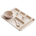 4 teile/satz Weizenstroh Split Speiseteller Mit Schüssel Stäbchen Löffel Geschirr Set