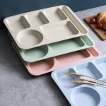 4 teile/satz Weizenstroh Split Speiseteller Mit Schüssel Stäbchen Löffel Geschirr Set – Bild 4